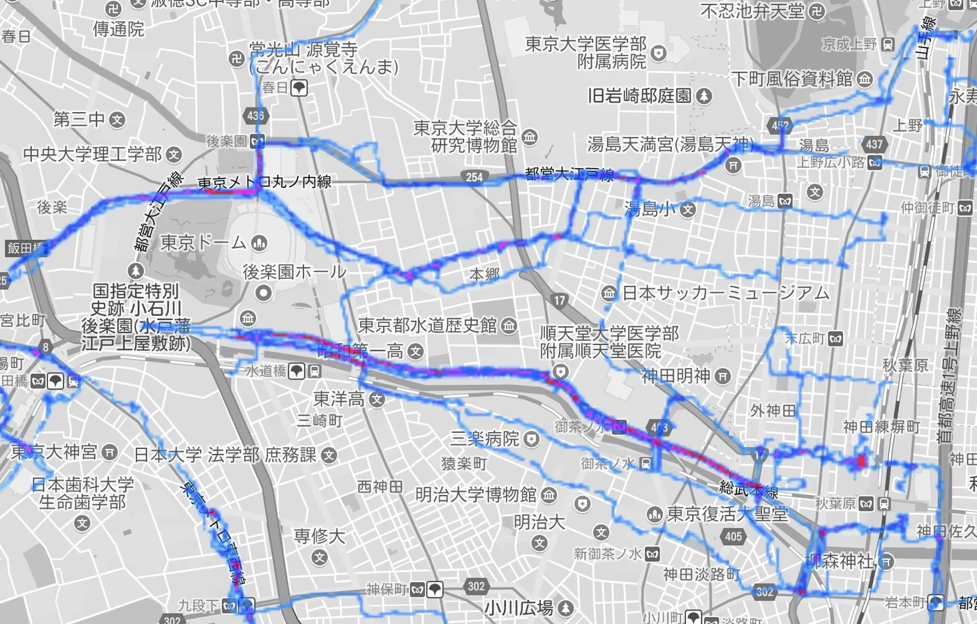 Strava.comのヒートマップ